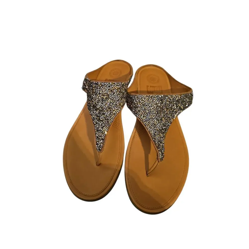 FitFlop Banda Roxy Embellished Thong Sandal for Women brown leather sz 11